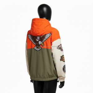 Chaqueta cortavientos para mujer tela de nailon Colorblock naranja Oliva Beige logotipo personalizado bordado Diseño chaqueta cortavientos para mujer - Product Image 5