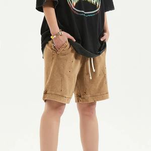 Pantalones cortos a granel en blanco unisex pantalones cortos lavados con ácido desgastado vintage algodón de rizo francés con borde crudo - Product Image 3