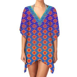 เดรสคาฟตันสั้นคอวีหรูหราของผู้หญิงชุดเดรสแฟชั่นใส่ได้ทุกวันชุดใส่ไปทะเลลำลองพิมพ์ลายดิจิตอล - Product Image 3