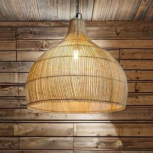 Hermosa lámpara colgante de bambú hecha a mano, tonos naturales, equilibrio artístico que ofrece elegancia sutil para comerciales personales - Product Image 4