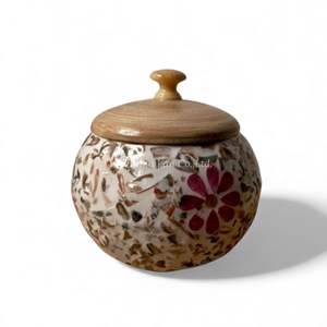 Pot artisanal en nacre, incrustation de coquillages décoratifs, contenant de rangement pour étagère, table, décoration intérieure - Product Image 6