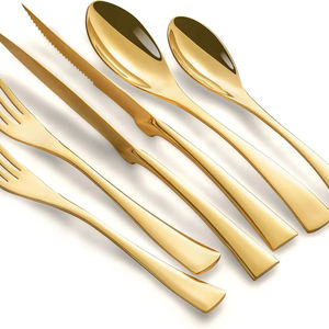 Ensemble de couverts de mariage en bois moderne, design à manche incurvé, robuste, écologique, ensemble de couverts de luxe poli miroir - Product Image 1