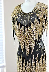 Vestido de noche sin mangas adornado en oro con cuentas a mano de lujo elegante vestido de fiesta Formal de malla transparente vestido Maxi de alta costura personalizado - Product Image 3