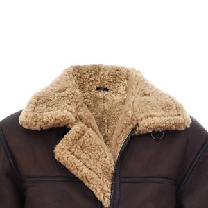 Chaqueta de Cuero de Oveja Personalizada al por Mayor para Hombre, Chaqueta Bomber de Aviador con Forro de Piel Sintética de Shearling Suministrada por ODM - Product Image 4