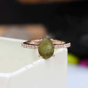 Raw Moldavite Ring Pear Cut Natural Gemstone Set In 925 Sterling Silver Rough Crystal Ring Unique Birthstone Gift For Her - Product Image 6