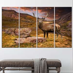 ผ้าใบพิมพ์ลายเขากวางสุดหรู: ศิลปะตกแต่งบ้านที่สะท้อนความงดงามของธรรมชาติ ชุดผ้าใบ 4 ชิ้น - Product Image 1