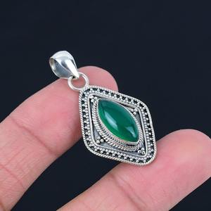 Onyx vert pierre précieuse Solitaire pendentif bijoux femme 925 argent Sterling plaqué rhodium Style Boho à la mode cadeau fait main - Product Image 5