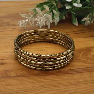 Antique Gold Oxidized Brass Bangle Set | Dotted Textured Traditional Indian Bangles | Bohemian Ethnic Women <b>Bracelet</b> Stack - Product Image 3