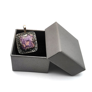 925 Sterling Silver Charoite 21x21mm Cushion Gemstone Designer Pendant 14.88 Gms Antique Look Unisex Pendant <b>Christmas</b> Gift - Product Image 2