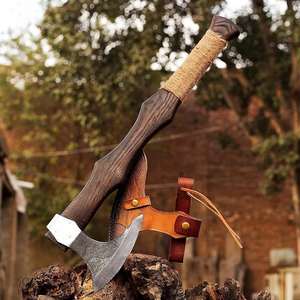 Custom Handmade High Carbon Steel Viking Tomahawk Industrial Grade Leather Sheath Natural Wood <b>Handle</b> Camping Daily Outdoor Use - Product Image 5