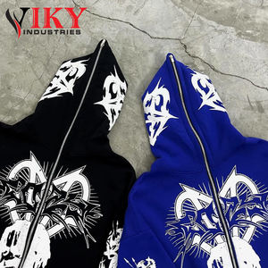 Sweat à capuche Hip Hop fonctionnel avec fermeture éclair complète et impression bouffante par VIKY INDUSTRIES à logo personnalisé OEM de haute qualité à bas quantité minimale de commande - Product Image 5