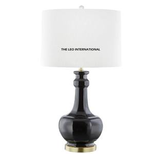 European Style <b>Modern</b> Table <b>Lamp</b> Fabric <b>Shade</b> Colorful Living Room Restaurant Decor Bedroom Glossy Black Base - Product Image 1