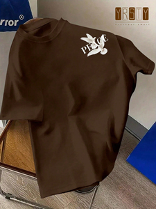 Camiseta de Manga Corta de Alta Calidad, Talla Grande, Formal, de Punto, 100% Algodón, con Estampado Personalizado y Hombros Caídos - Product Image 3