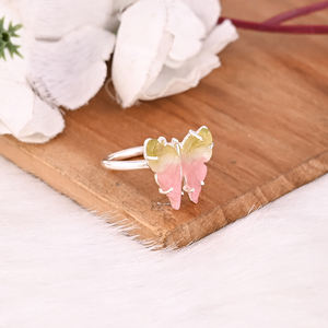 Trending 925 Sterling Silver Bio Tourmaline Carving Gemstone Boho Style Wedding Ring For Women Gift <b>Butterfly</b> Ring - Product Image 3