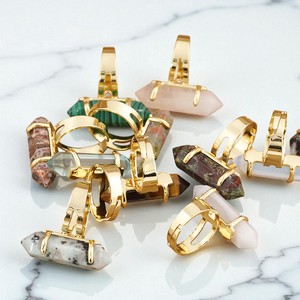 Anillos de piedras preciosas de jaspe polar curativo de doble punta-Anillo de mujer chapado en oro de piedra larga-Anillo de cristal de plata 925 Joyería - Product Image 3