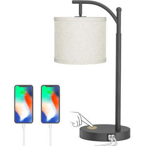 Touch Control lampada da tavolo dimmerabile 3 livello luminosità 90 gradi verticale 180 USB lampada da comodino E26 Base in metallo paralume per camera da letto - Product Image 4