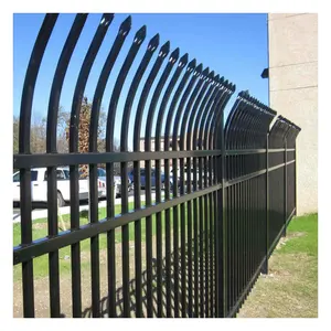 Alta sicurezza nero verniciato a polvere in metallo industriale asta in ferro battuto recinzione impermeabile piegatura superiore in acciaio pannelli per giardino