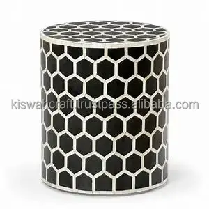 Mesa auxiliar con incrustaciones de hueso de calidad, taburete de diseño a rayas en mesa auxiliar con incrustaciones de hueso negro de la India para muebles de sala de estar - Product Image 5