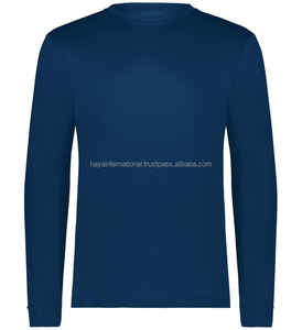Camiseta de manga larga de alta calidad para hombre 100% algodón liso azul marino Moda hombre transpirable cuello redondo Camiseta - Product Image 2