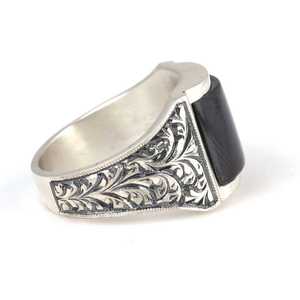 925 Sterling <b>Silver</b> Men's Statement Ring Blue Pressed Amber Stone and <b>Pen</b> Design Bezel Setting Everyday Wear - Product Image 3