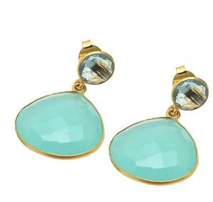 Boucles d'oreilles en topaze bleue, plaquées or 18 carats, argent sterling 925, pierres rondes de 8 mm et pendentifs en forme de cœur de 20 mm - Product Image 5