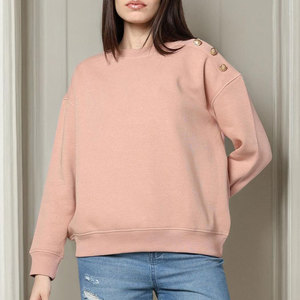 Suéteres lisos de algodón 100%, sudadera superior de gran tamaño de manga larga para mujer, sudadera recortada cálida sólida a la moda - Product Image 1