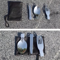 Ensemble de couverts de camping portable pour la cuisine en plein air, couteau, fourchette et cuillère pliables en acier inoxydable, 3 pièces, kit de cuisine