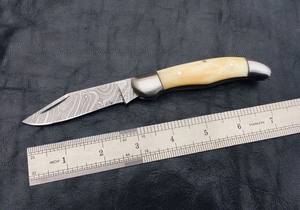 Cuchillo Plegable EDC de Acero de Damasco de Grado Industrial de 6 Pulgadas, Estilo Nórdico, Mango de Hueso, Funda de Cuero, Cuchillo OEM - Product Image 2