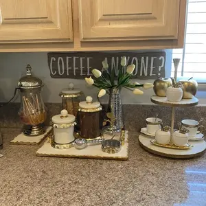 Luxury Golden Flower Brass Quality Rounded <b>Tea</b> <b>Canister</b> Plastic Household Storage Jars for <b>Tea</b> & Coffee for Home & Kitchen Use - Product Image 3