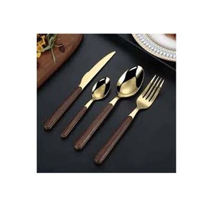 Silver Polished Stainless Steel <b>Serving</b> <b>Spoon</b> Set with Wooden Full Designer Handle Design Royal Look Server Set Cutlery - Product Image 1