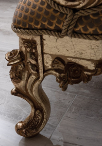 Luxury Baroque Accent <b>Chair</b> Featuring Golden Leaf Finish and Premium Jacquard Fabric Upholstery - Product Image 2