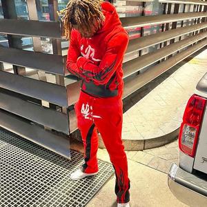 Custom Unisex Distress Acid Washed Sun Faded Sweat <b>Suits</b> Men's Fleece Hoodie <b>Pants</b> Flare Tracksuits for Winter Print Pattern - Product Image 2