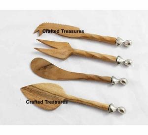 New Arrival Wooden Cheese Cutlery Set Tools 4 Piece Butter Cutter Fork Set Wooden Cheese <b>Knife</b> Set with Wood Metal Handle - Product Image 3