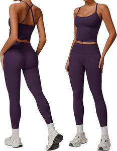 Nouvel arrivage 2025 – Ensemble de yoga 2 pièces uni/à carreaux pour femme – Couleur et taille personnalisables – Haute qualité, faible MOQ, respirant, devant uni - Product Image 6