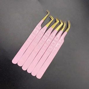 Juego de Pinzas para Pestañas de Acero Inoxidable Personalizadas en Rosa con Punta Dorada, Punta Suave y 10 mm de Longitud para Artistas Profesionales de Pestañas - Product Image 1