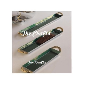 Plateau de service en bois de couleur marron thé café ensemble de deux formes rectangulaires servant des collations dessert plateau aux meilleurs prix - Product Image 2