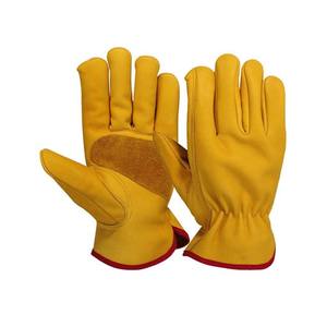 Guantes de Cuero de Cabra con Protección para el Pulgar, Blancos y Amarillos, para Jardinería, Conducción, Trabajo, de 10 Pulgadas, de Cuero Vacuno - Product Image 1