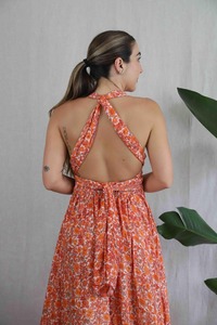 Vestido Mini de Alta Calidad con Estampado Floral Bohemio, Tejido de Punto, Espalda Descubierta, Manga Corta, Elegante, para Fiesta en la Playa, Natural y Ecológico - Product Image 2