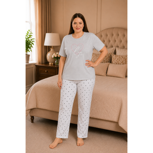 Ensemble de pyjama en satin de soie à motifs gris clair, grandes tailles 3XL 4XL 5XL, style décontracté, vêtements de nuit doux imprimés pour le printemps et l'été - Product Image 2