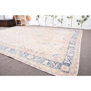 พรมวินเทจตุรกีขนาดใหญ่พิเศษ 8.1x11.9 ฟุต สีเบจผสมสีน้ำเงินลายปะติดทำจากขนสัตว์ - Product Image 4