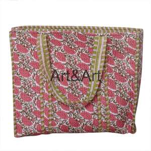 Grand sac fourre-tout vintage fait main pour femmes, design patchwork matelassé, imprimé en blocs, poche ouverte, été, plage, marché, shopping, voyage - Product Image 5