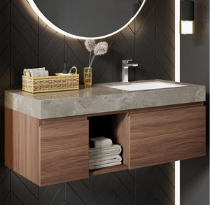 Mueble de Baño Moderno de Gran Capacidad, Resistente a la Humedad, con Encimera de Mármol de Papel Melamínico, Fácil de Limpiar, Almacenamiento Moderno para Baño - Product Image 1