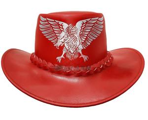 Chapeau de cowboy en cuir rouge avec motif d'aigle en relief, vente en gros de chapeaux de cowboy de style western, chapeaux de cowboy classiques OEM - Product Image 4