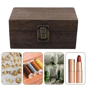 กล่องไม้โบราณเก็บของสีน้ำตาลชนบทขนาด140x71x66มม. กล่องไม้ตกแต่งที่ล็อคได้สำหรับงานฝีมือเครื่องประดับของขวัญงานอดิเรก - Product Image 4