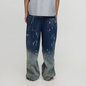 กางเกงยีนส์ทรงหลวมสไตล์วินเทจสำหรับผู้ชายกางเกงผ้ายีนส์แนวสตรีทแวร์พิมพ์โลโก้ตามสั่ง - Product Image 3