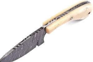 Cuchillo de Desollado de Acero de Damasco Hecho a Mano Personalizado, Hoja Fija, Mango de Hueso, Funda de Cuero, para Campamento, Caza, Aire Libre, OEM, Venta al por Mayor - Product Image 4