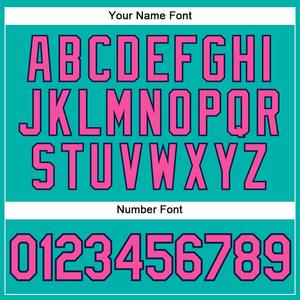 Custom Aqua White Pinstripe Pink-Navy Camiseta de béisbol auténtica - Product Image 6