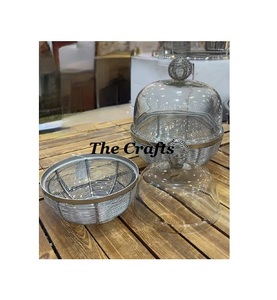 <b>Set</b> Of Three Round Shape Serving Bowl In Iron Wire Silver Color Chocolate Bowl With Glass Cover For Sale - Product Image 4