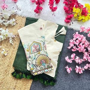 Tenue traditionnelle indienne, sari en coton khadi avec broderie, chemisier pour femme, fabricant de Surat au prix le plus bas - Product Image 5