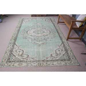 Grand tapis turc vintage 5,5x9,5 pieds, tapis en laine camouflage vert brun - Product Image 3